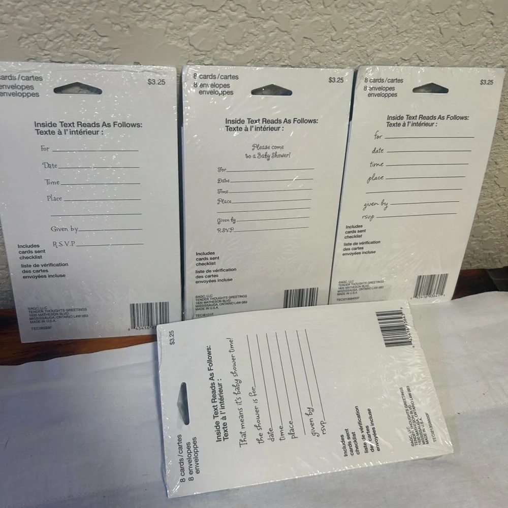 Baby Shower Invitations! 4 pks for $5, 36 Cards and  Envelopes-mix/match